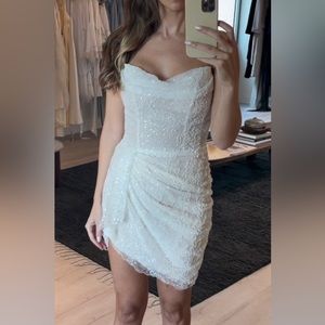 Katherine Tash Strapless Bridal Beaded Mini Dress
